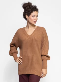 Napoli Oversized V-Neck Sweater Deep Camel