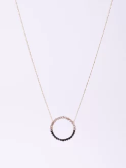Jet And Crystal Round Pendant Necklace