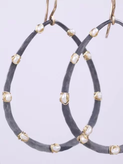 Silver And Gold Pearl Drop Hoop Earrings -Orciani Store dana kellin fashion silver and gold pearl drop hoo 2