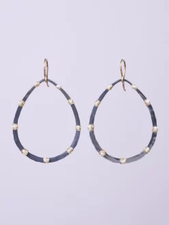 Silver And Gold Pearl Drop Hoop Earrings