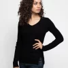 Cashmere Stretch Side Slit V-Neck Black