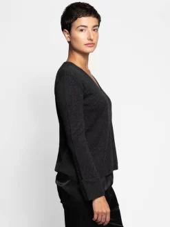 Cuffed V-neck Charcoal -Orciani Store inhabit cuffed v neck charcoal 1