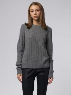 Pointelle Stitch Crew Med Grey