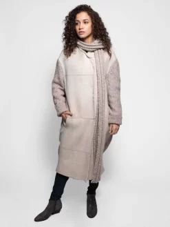 Long Shearling And Wool Detachable Scarf Coat Light