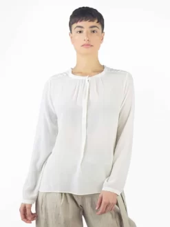 Crew Neck Button Down Shirt Cream