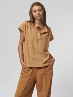 Embroidered Henley Shirt Amber -Orciani Store pomandere embroidered henley shirt amber 2