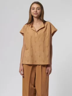 Embroidered Henley Shirt Amber