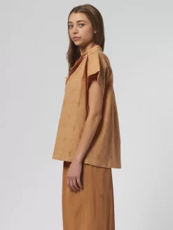 Embroidered Henley Shirt Amber -Orciani Store pomandere embroidered henley shirt amber 3