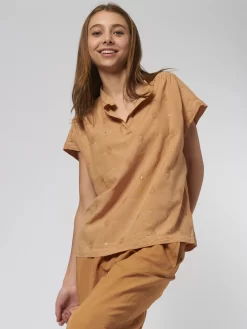 Embroidered Henley Shirt Amber -Orciani Store pomandere embroidered henley shirt amber 5