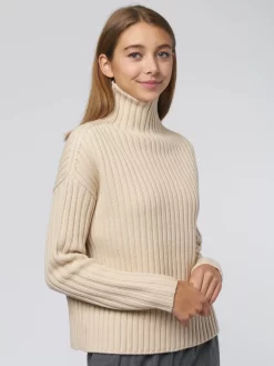 Rib Mock Neck Sweater Champagne -Orciani Store pomandere rib mock neck sweater champagne 4