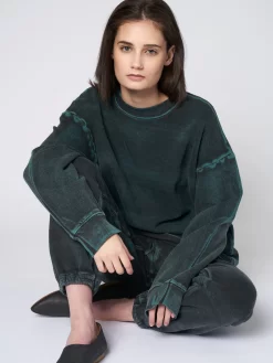 Drop Shoulder Sweatshirt Black Moss -Orciani Store raquel allegra drop shoulder sweatshirt black moss 6