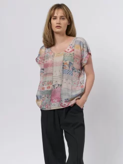Pop Over Patchwork Blouse -Orciani Store raquel allegra pop over patchwork blouse 1
