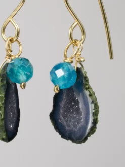 Black Geode Earrings With Mini Apatite Drops -Orciani Store renee garvey black geode earrings with mini apatit 2
