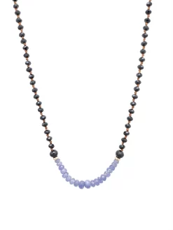 Black Spinel, Tanzanite, Silver, And 14K Gold Necklace
