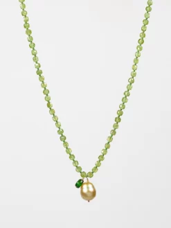 Faceted Peridot With Sea Pearl Pendant Necklace