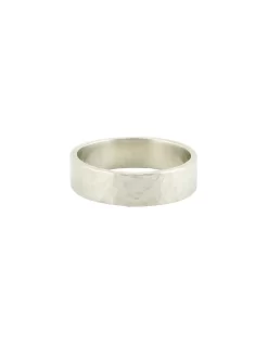 Rustic Hammered White Gold Band