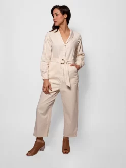 The Herringbone Roundtop Jumpsuit Cream