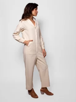 The Herringbone Roundtop Jumpsuit Cream -Orciani Store the great the herringbone roundtop jumpsuit cream 4
