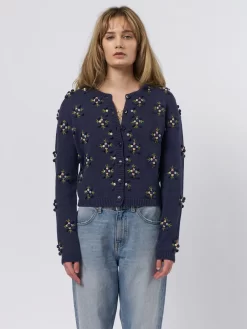The Petal Bobble Cardigan Navy Sky